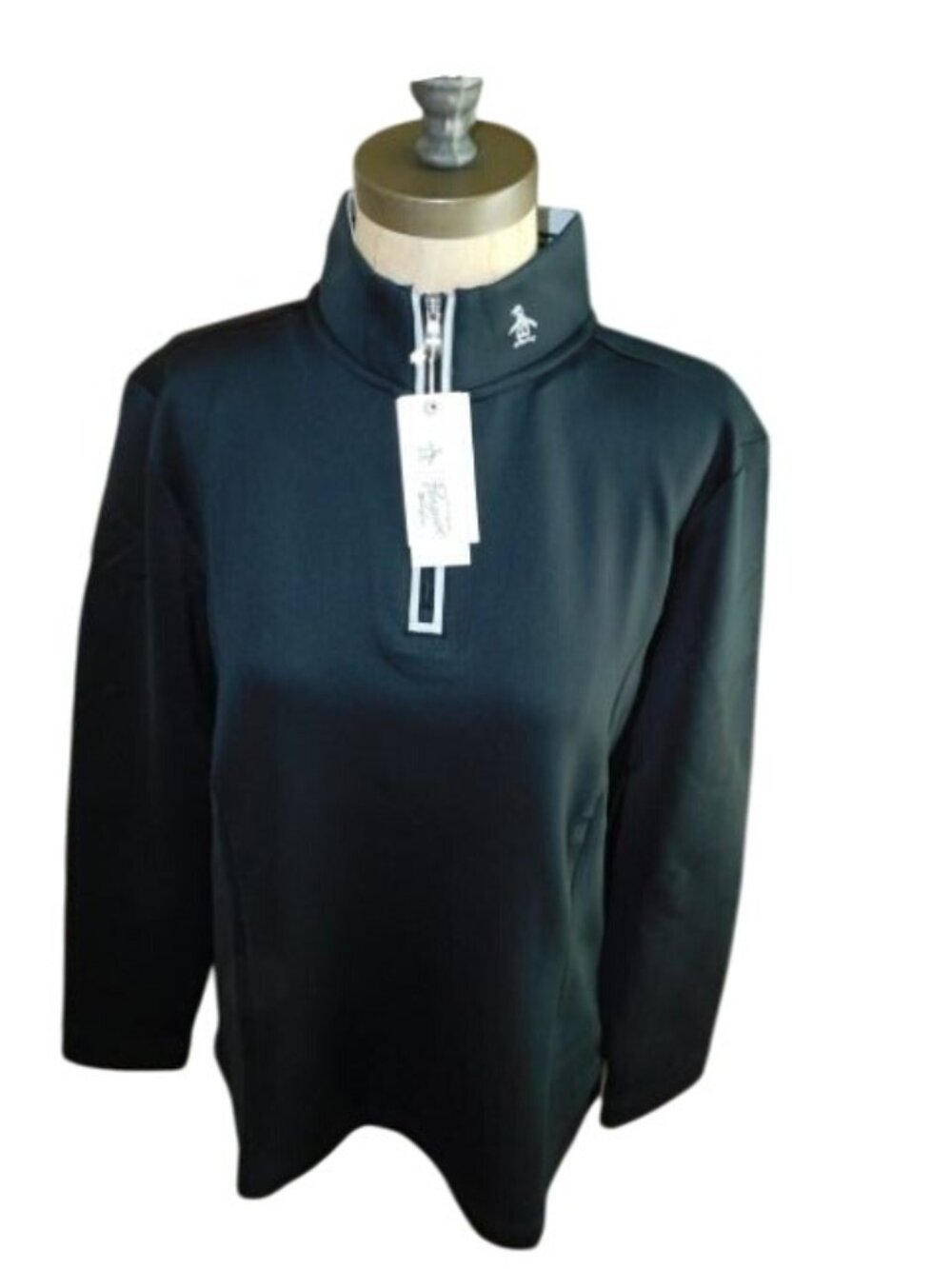 Penguin Size M Medium Long Sleeve Partial Zip Black Gray Pullover Golf NWT $99
